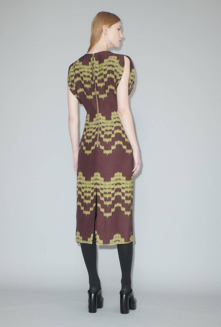 Odeeh Double Printed Degradè Kleid, Goldolive