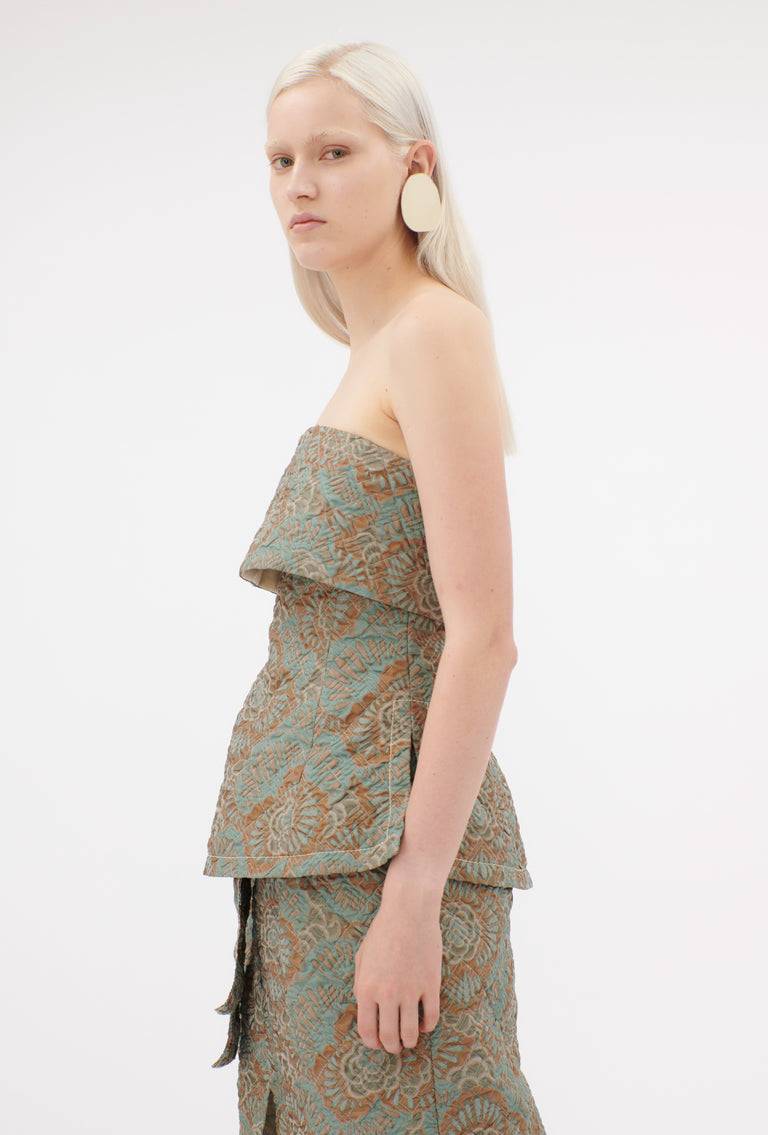 Odeeh Flower Camouflage Matelassé Top, Sea Green