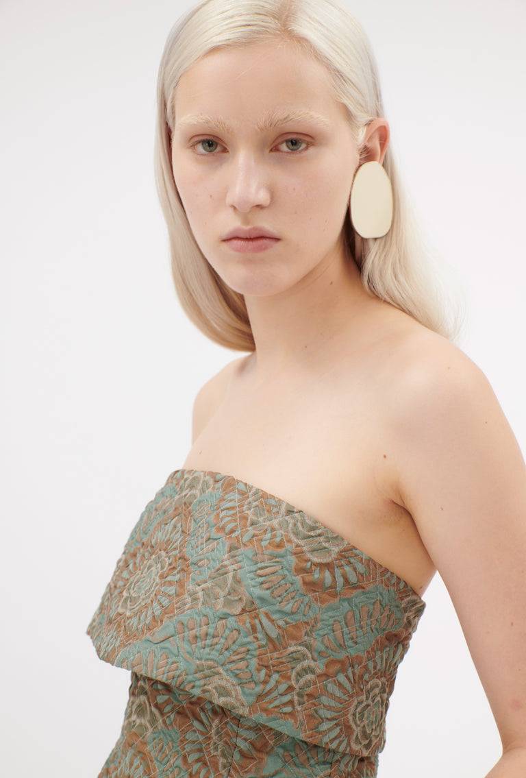 Odeeh Flower Camouflage Matelassé Top, Sea Green