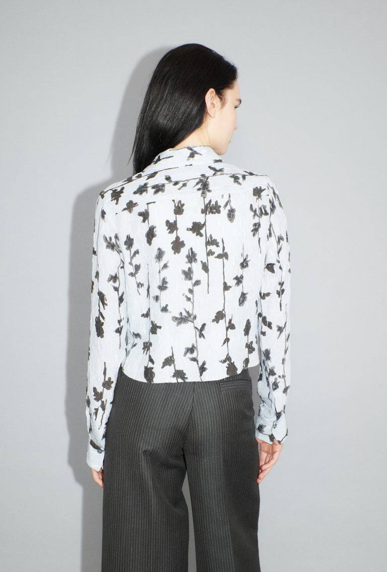 Odeeh Flower Items On Crushed Crepe Bluse, Airblue