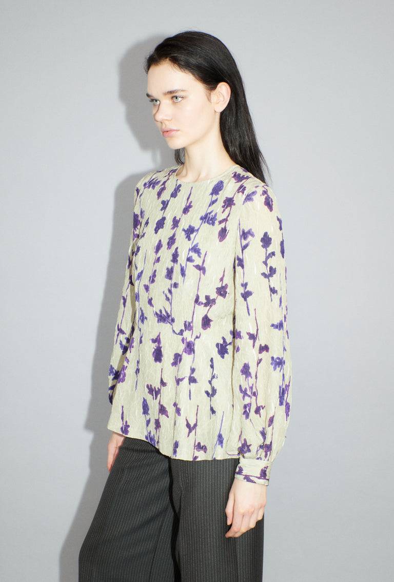 Odeeh Flower Items On Crushed Crepe Bluse, Almond