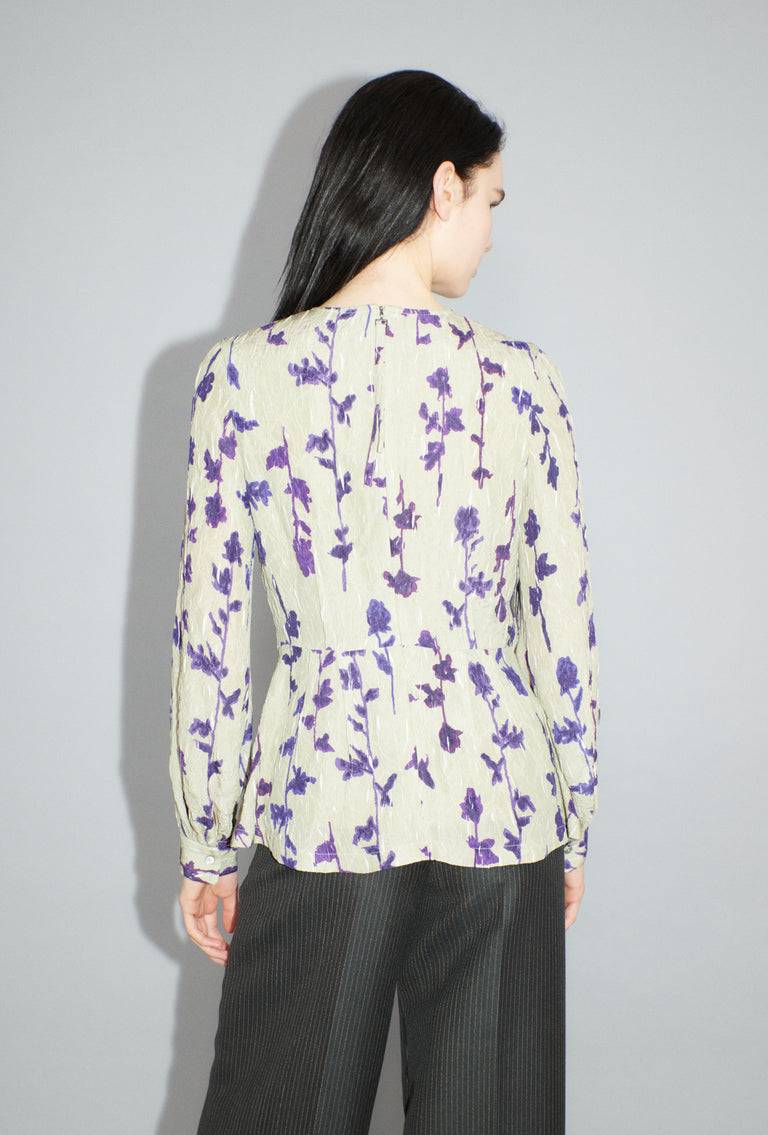 Odeeh Flower Items On Crushed Crepe Bluse, Almond