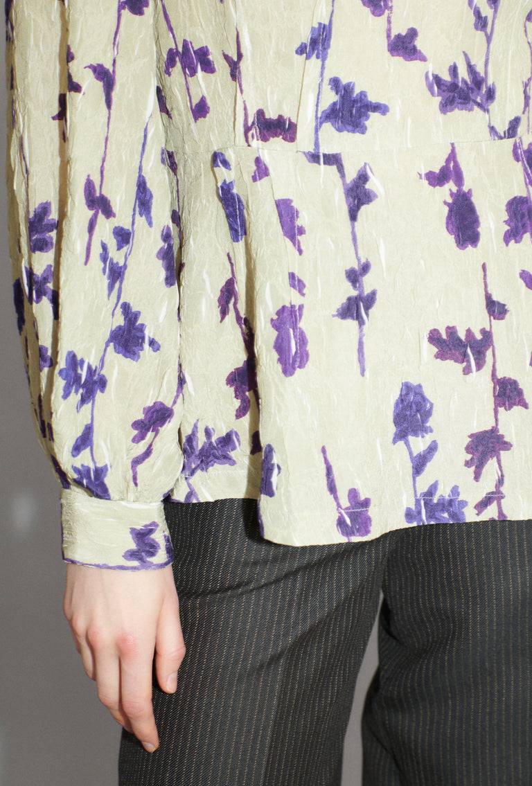 Odeeh Flower Items On Crushed Crepe Bluse, Almond