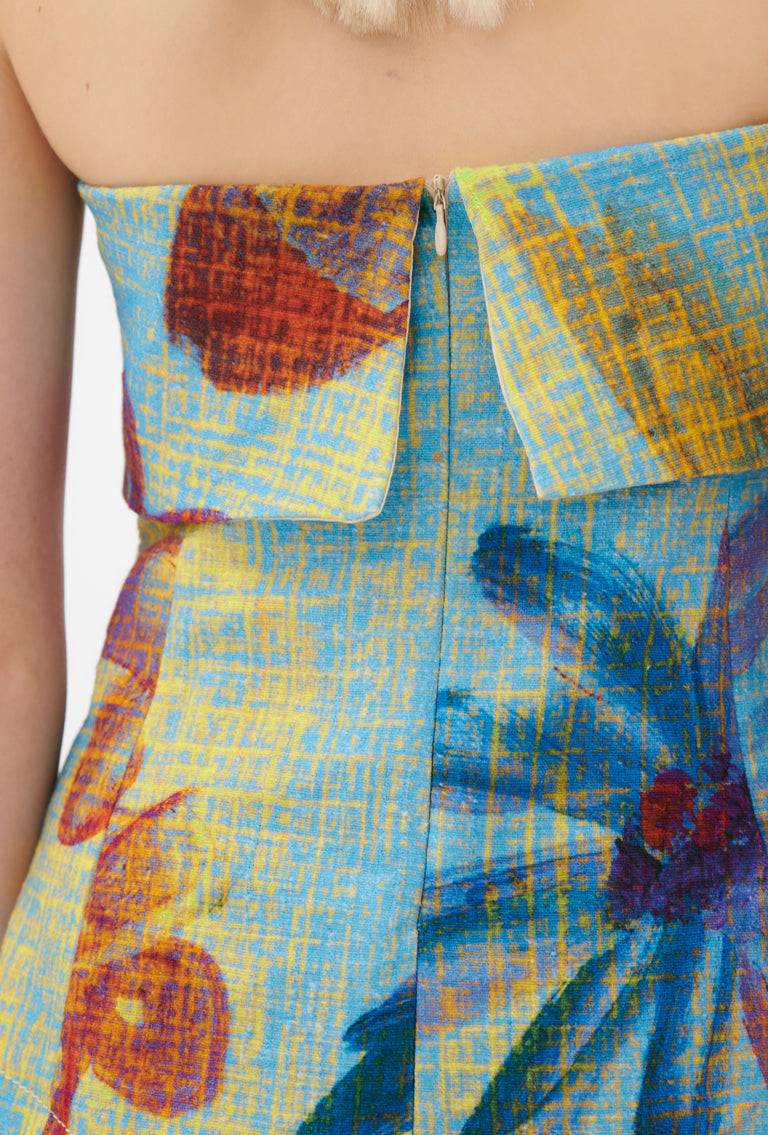 Odeeh Gouache Flowers Top, Caribbean Blue