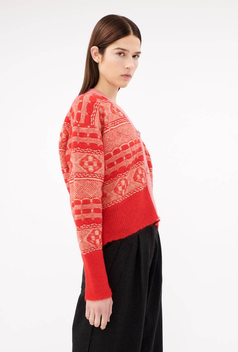 Odeeh Graphic Norwegian Cardigan, Geranium