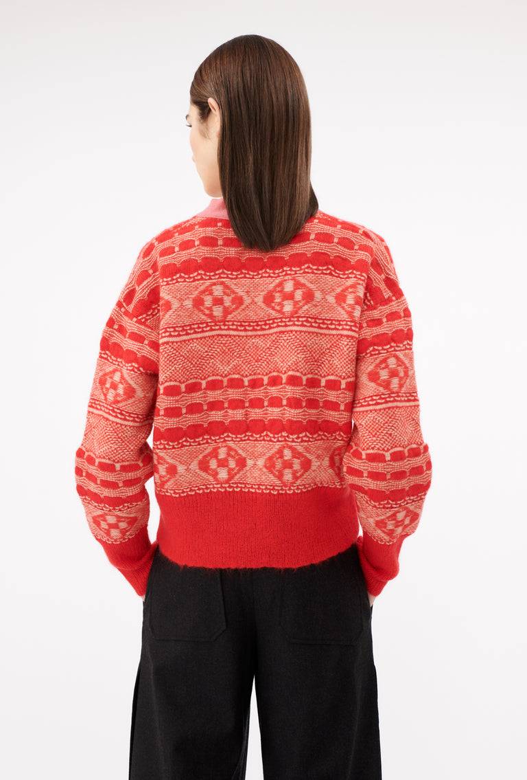 Odeeh Graphic Norwegian Cardigan, Geranium