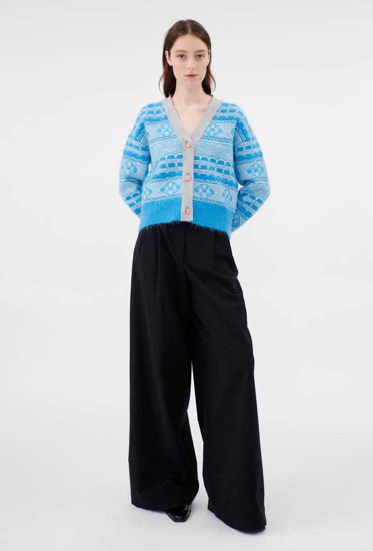 Odeeh Graphic Norwegian Cardigan, Himmelblau