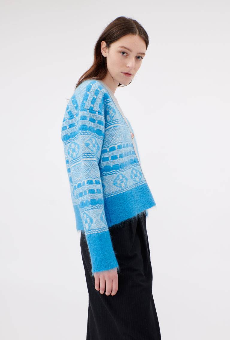 Odeeh Graphic Norwegian Cardigan, Himmelblau