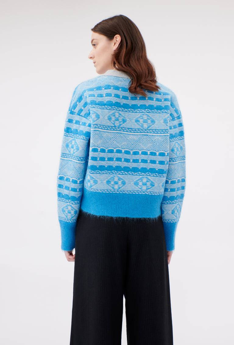 Odeeh Graphic Norwegian Cardigan, Himmelblau