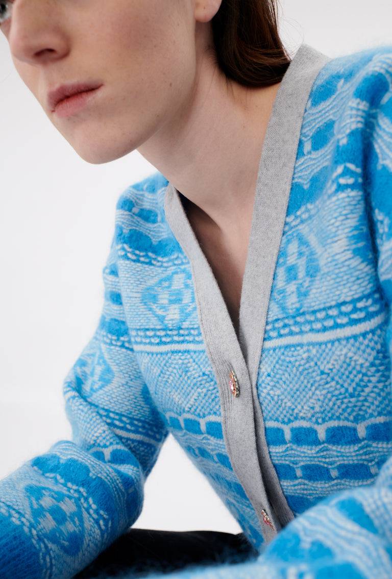 Odeeh Graphic Norwegian Cardigan, Himmelblau