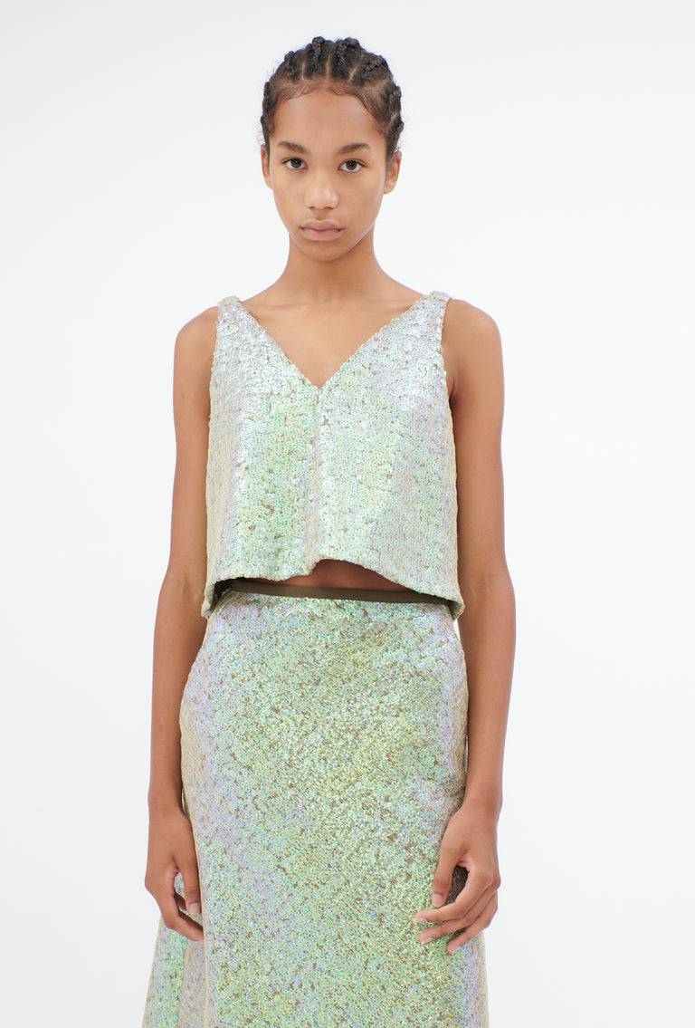 Odeeh Hazy Sequins Top, Mermaid Green