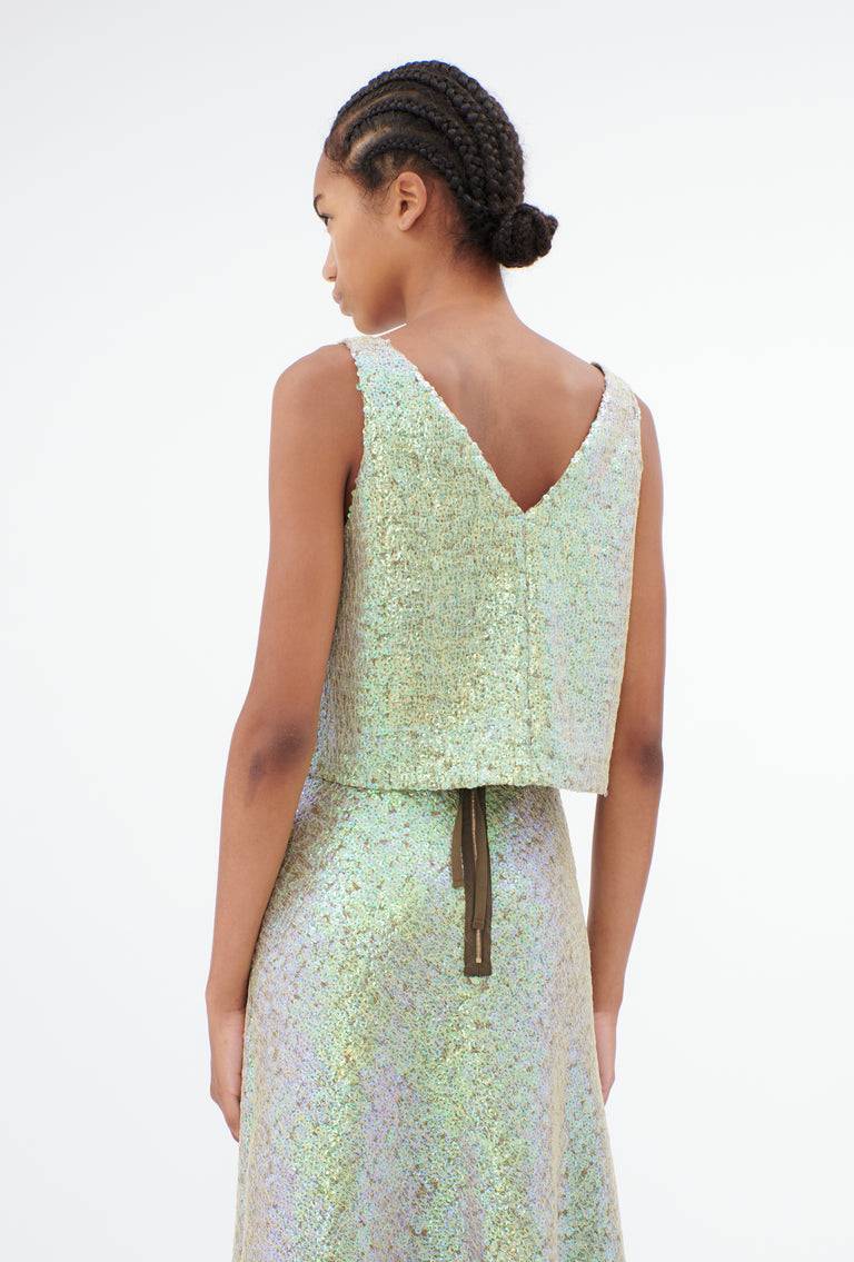Odeeh Hazy Sequins Top, Mermaid Green