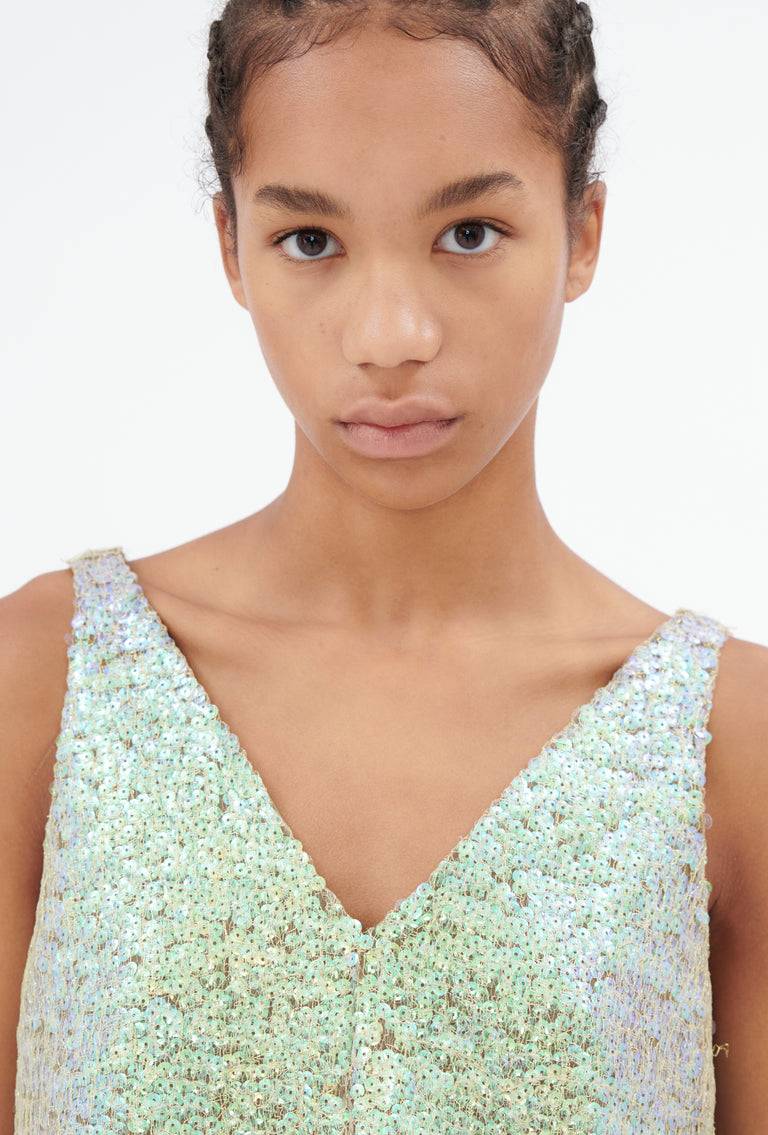 Odeeh Hazy Sequins Top, Mermaid Green