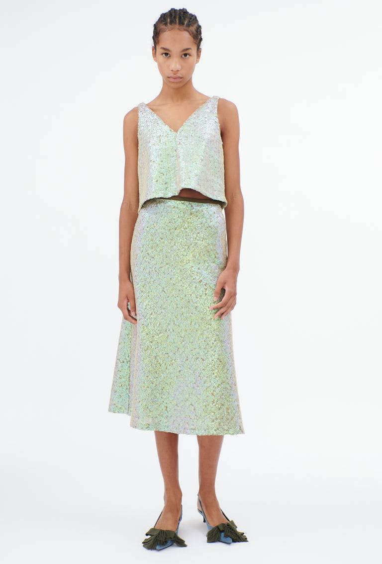Odeeh Hazy Sequins Top, Mermaid Green