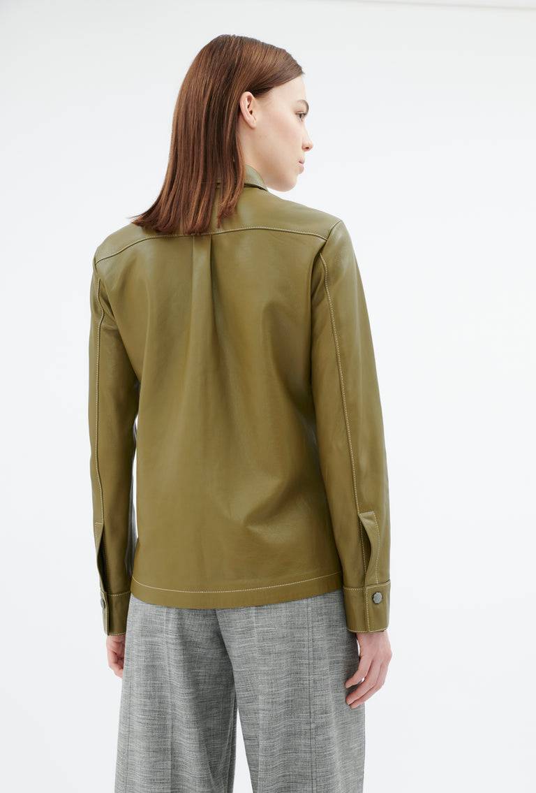 Odeeh Lamb Nappa Wet Look Bluse, Goldolive