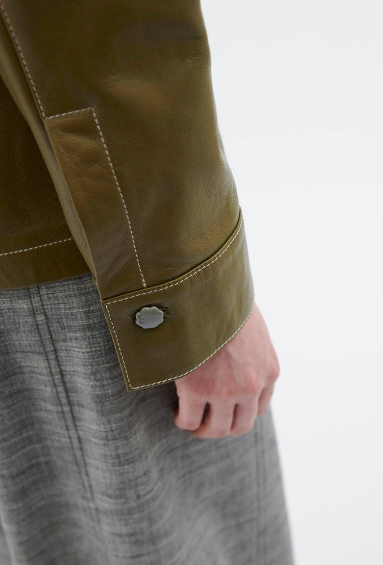 Odeeh Lamb Nappa Wet Look Bluse, Goldolive