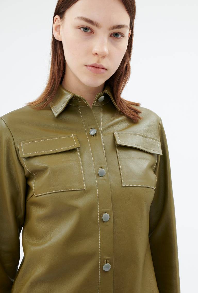 Odeeh Lamb Nappa Wet Look Bluse, Goldolive