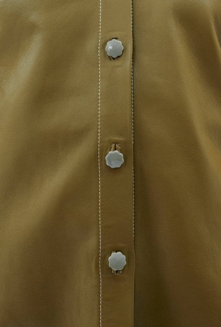 Odeeh Lamb Nappa Wet Look Bluse, Goldolive