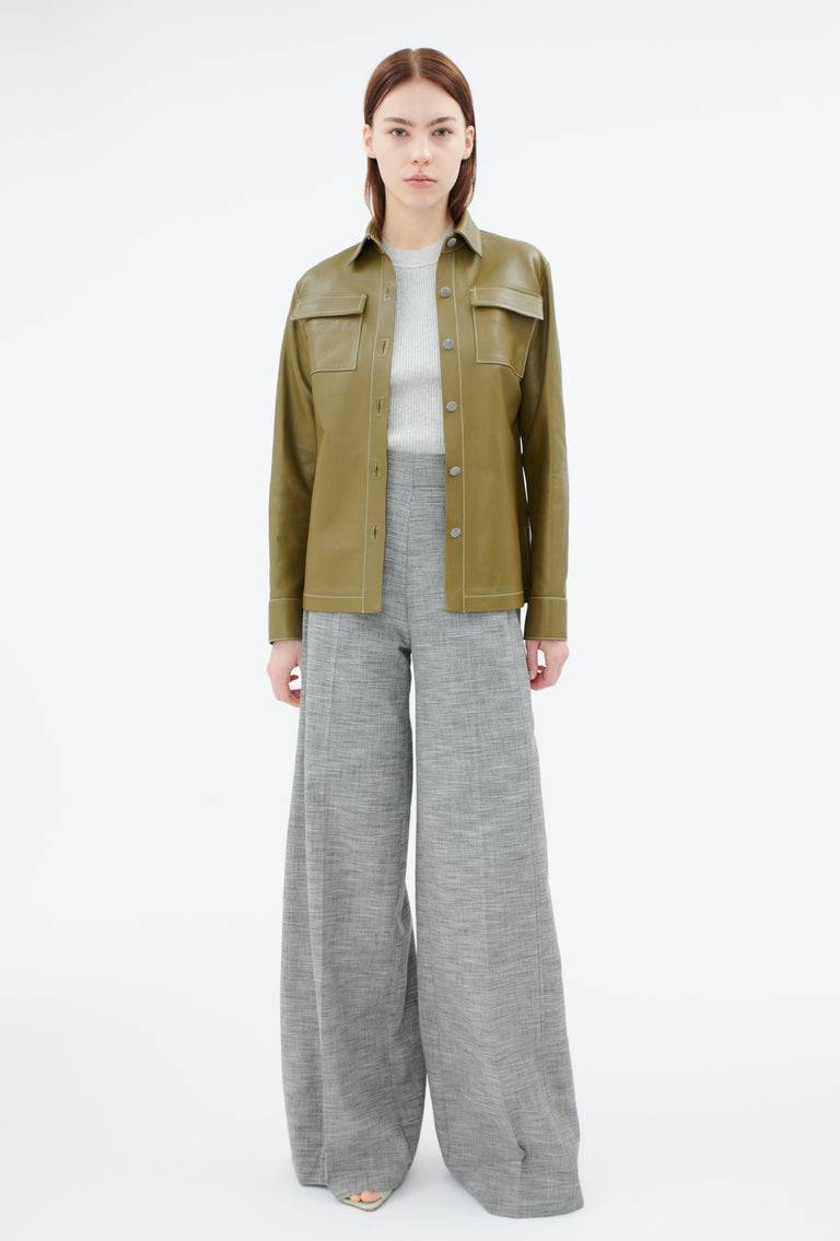 Odeeh Lamb Nappa Wet Look Bluse, Goldolive