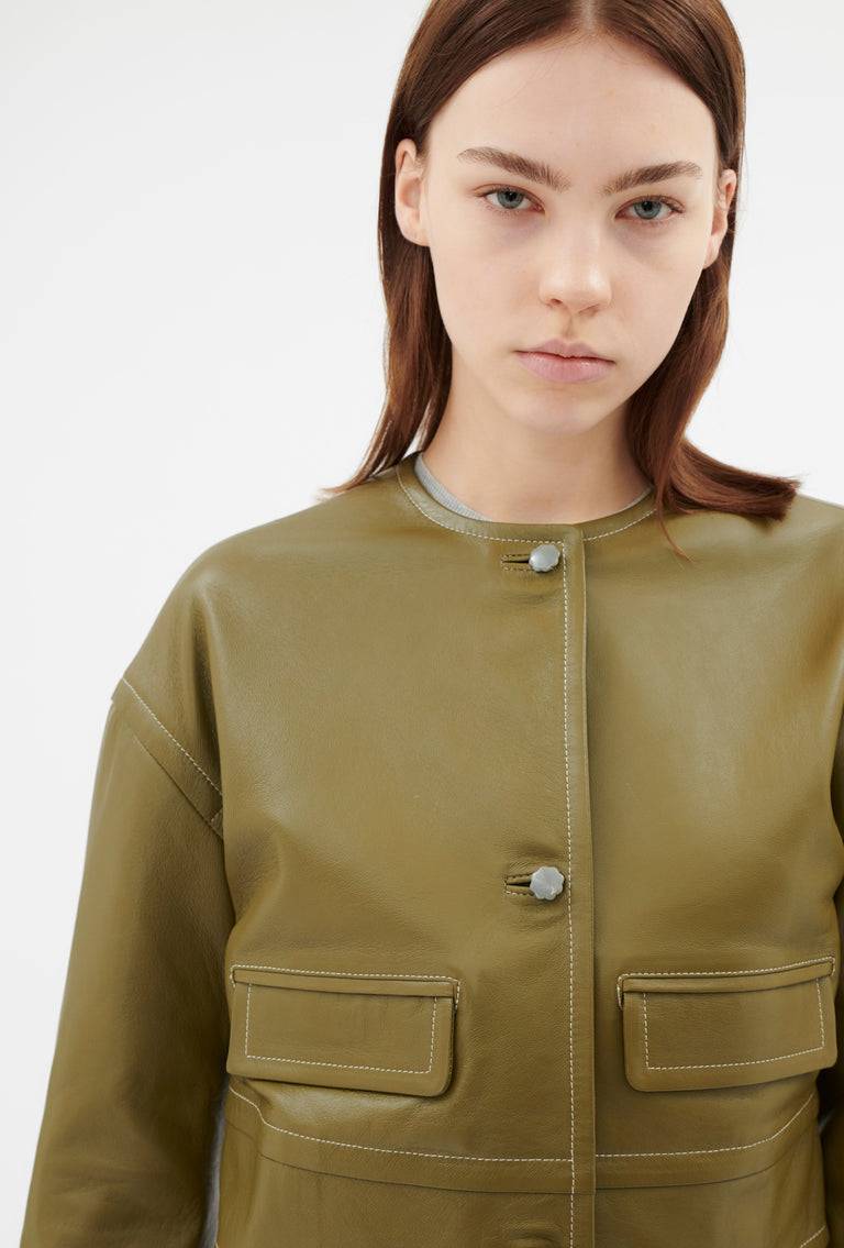 Odeeh Lamb Nappa Wet Look Jacke, Goldolive