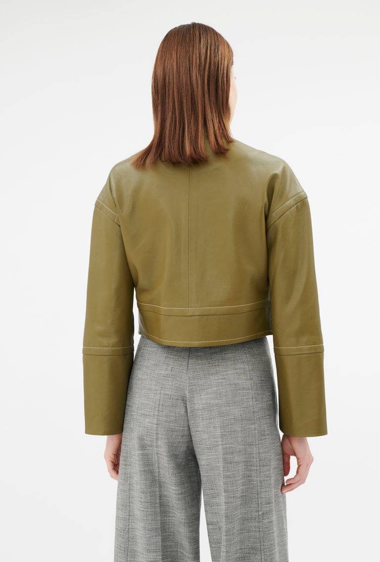 Odeeh Lamb Nappa Wet Look Jacke, Goldolive