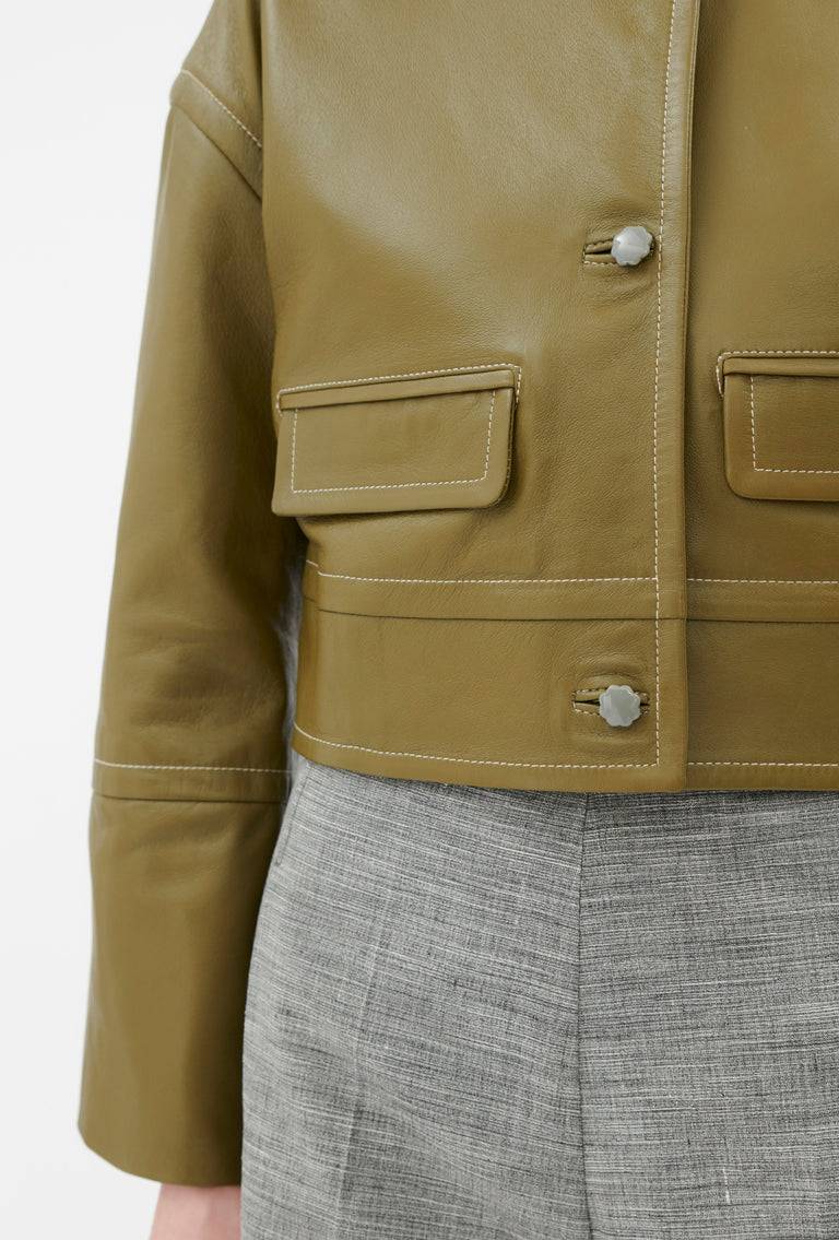 Odeeh Lamb Nappa Wet Look Jacke, Goldolive