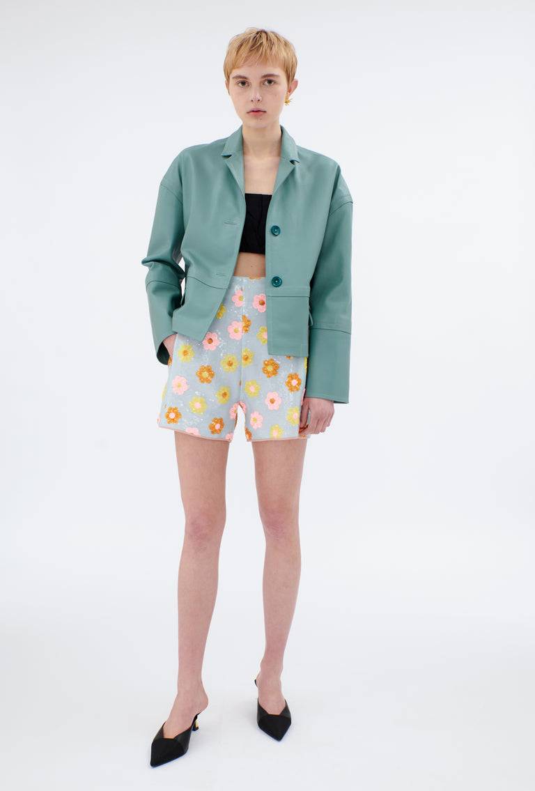 Odeeh Lamb Nappa Wet Look Jacke, Lake Green