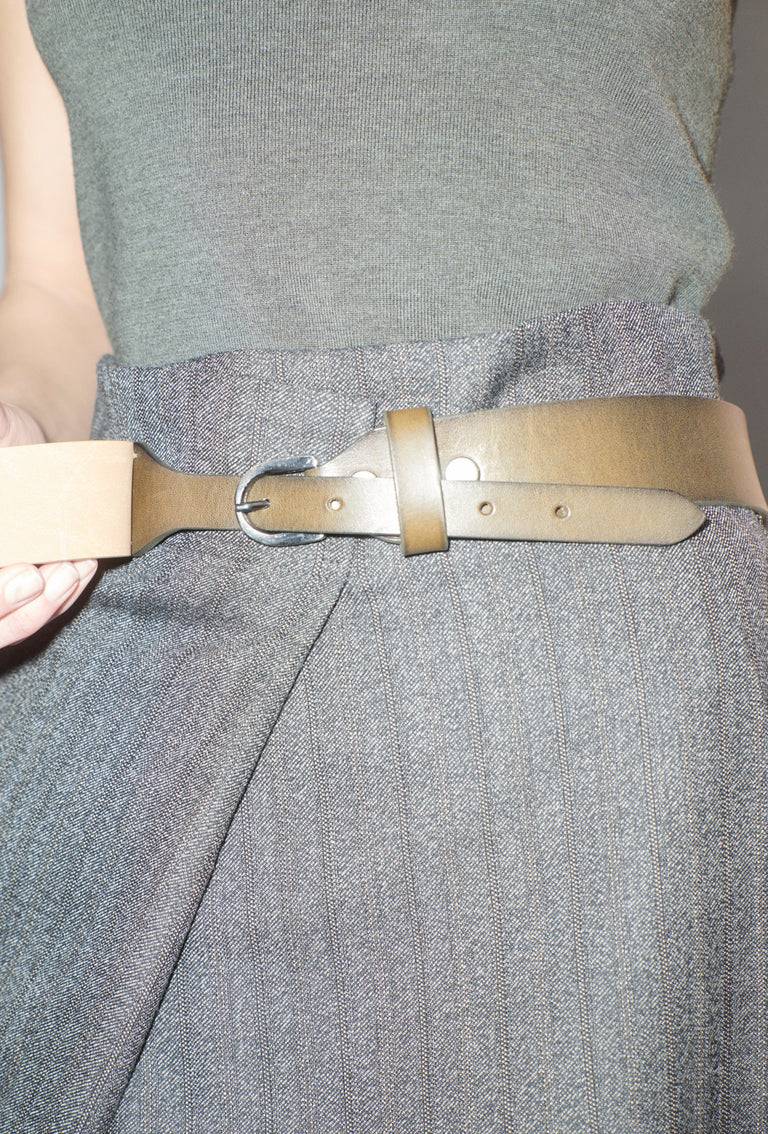 Odeeh Leather Belt, Brown Olive