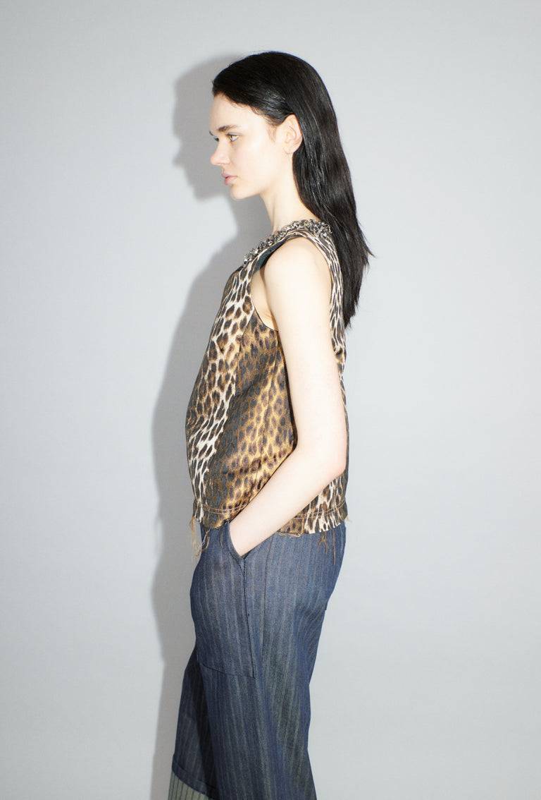 Odeeh Leopard Jaquard Top, Hazelnut