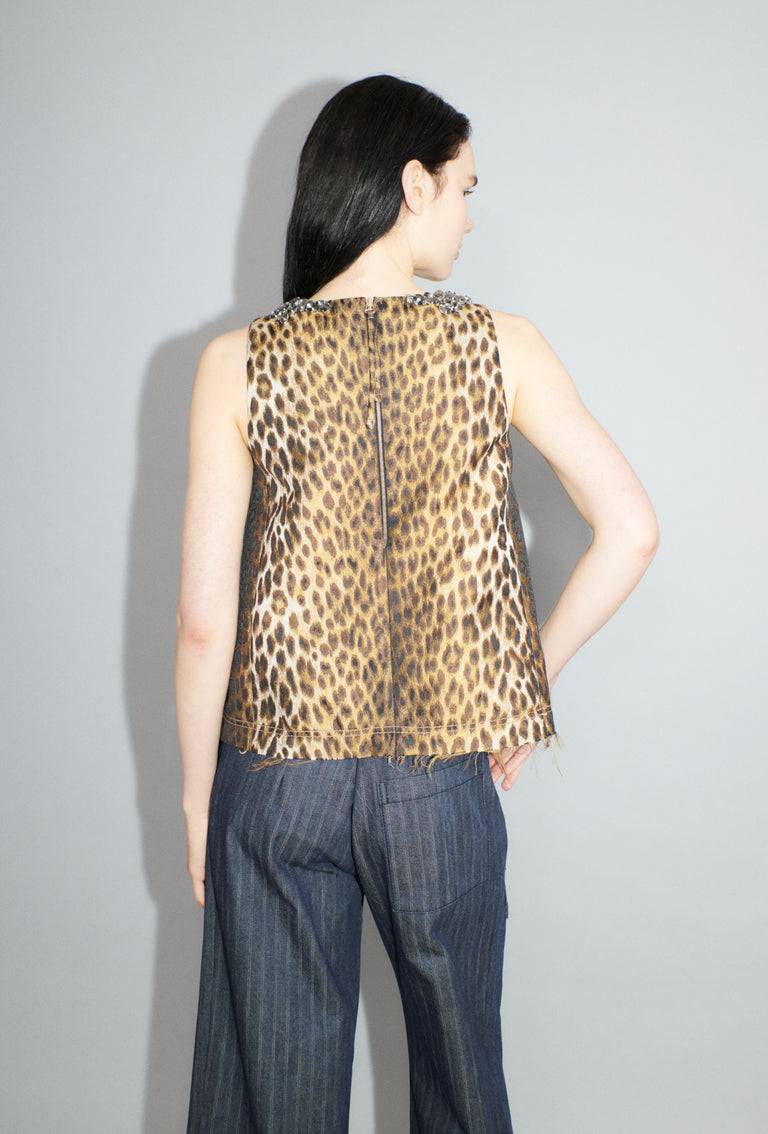 Odeeh Leopard Jaquard Top, Hazelnut