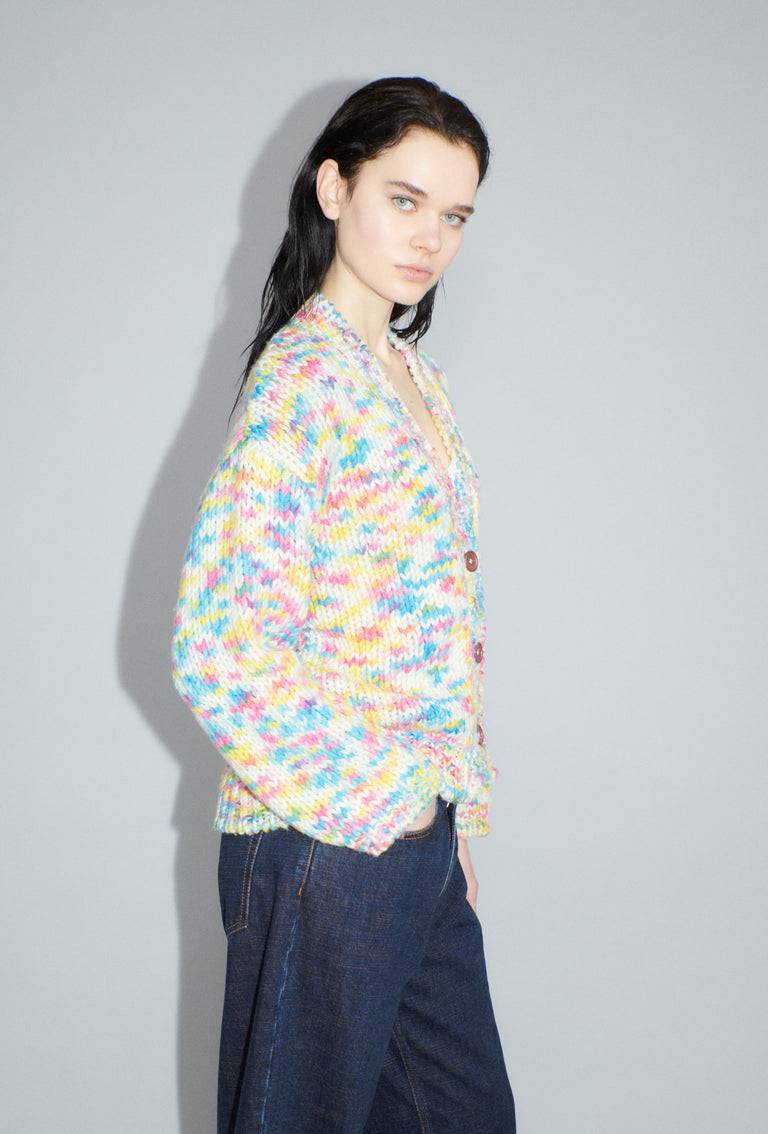 Odeeh Multicolour Printed Wool Cardigan, Candy