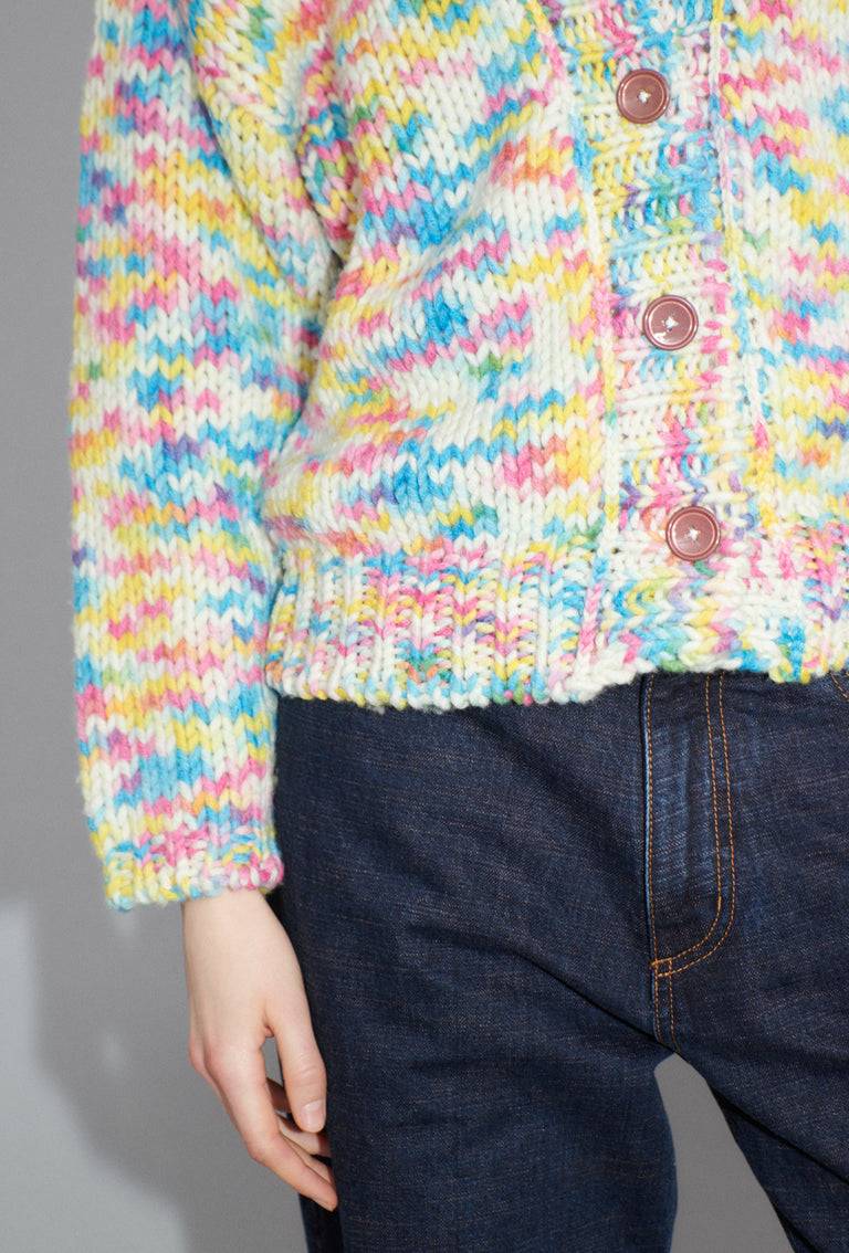 Odeeh Multicolour Printed Wool Cardigan, Candy