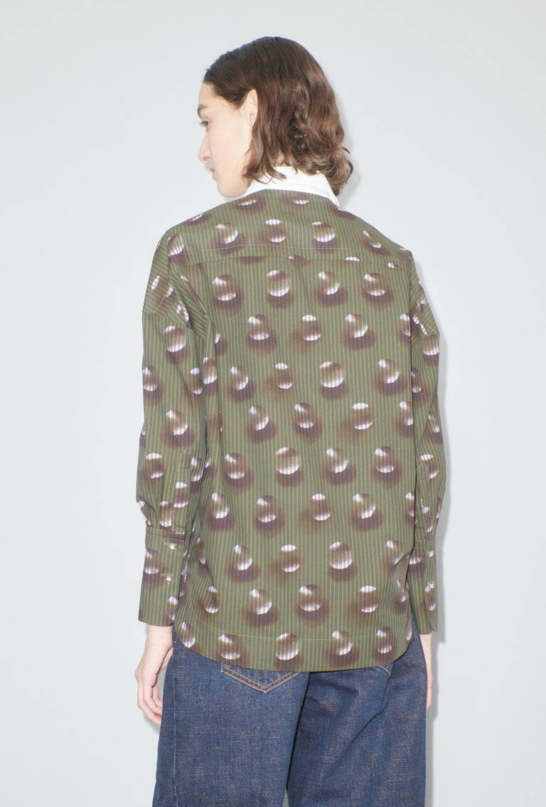 Odeeh Overprinted Stripe Bluse, Dark Olive