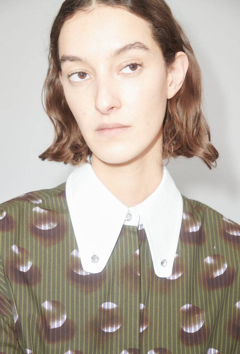 Odeeh Overprinted Stripe Bluse, Dark Olive