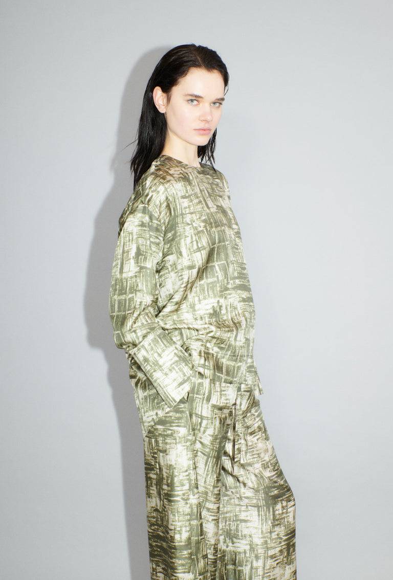 Odeeh Paintbrush Texture Bluse, Dark Olive