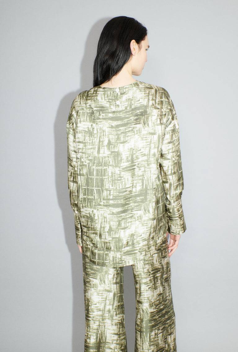 Odeeh Paintbrush Texture Bluse, Dark Olive