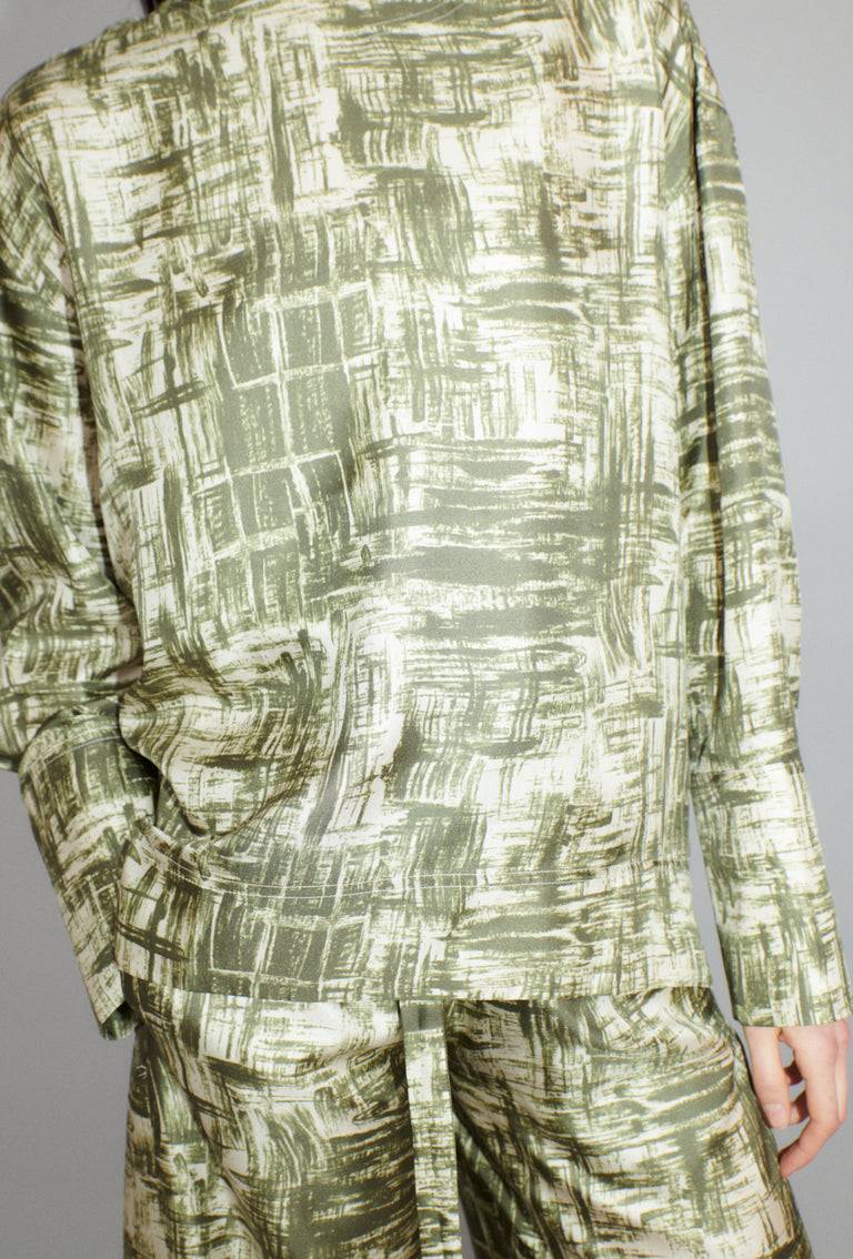 Odeeh Paintbrush Texture Bluse, Dark Olive