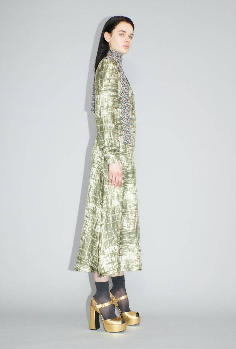 Odeeh Paintbrush Texture Kleid, Dark Olive