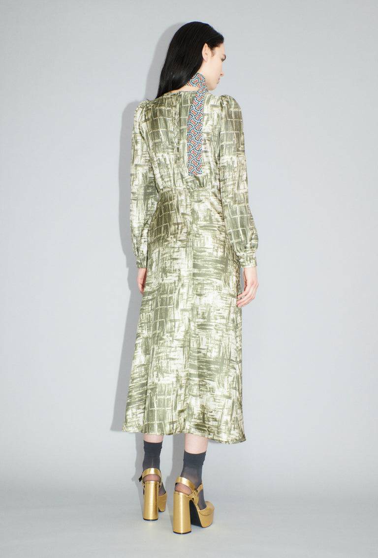 Odeeh Paintbrush Texture Kleid, Dark Olive