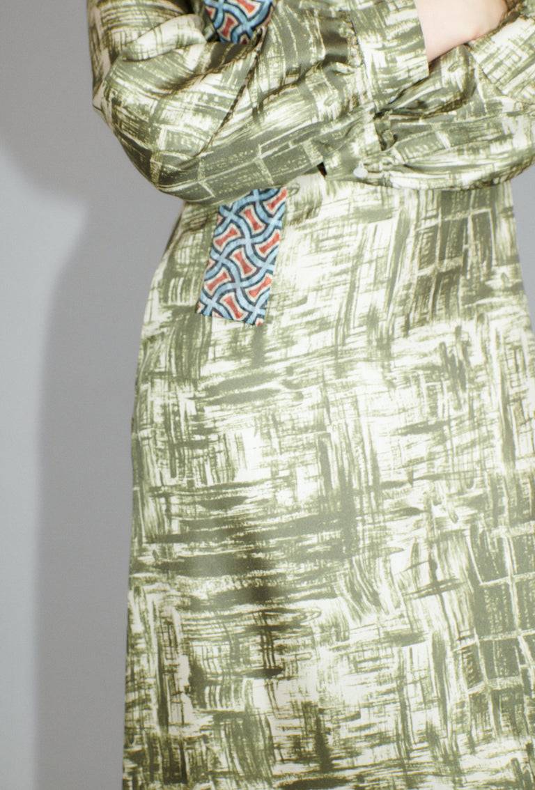 Odeeh Paintbrush Texture Kleid, Dark Olive