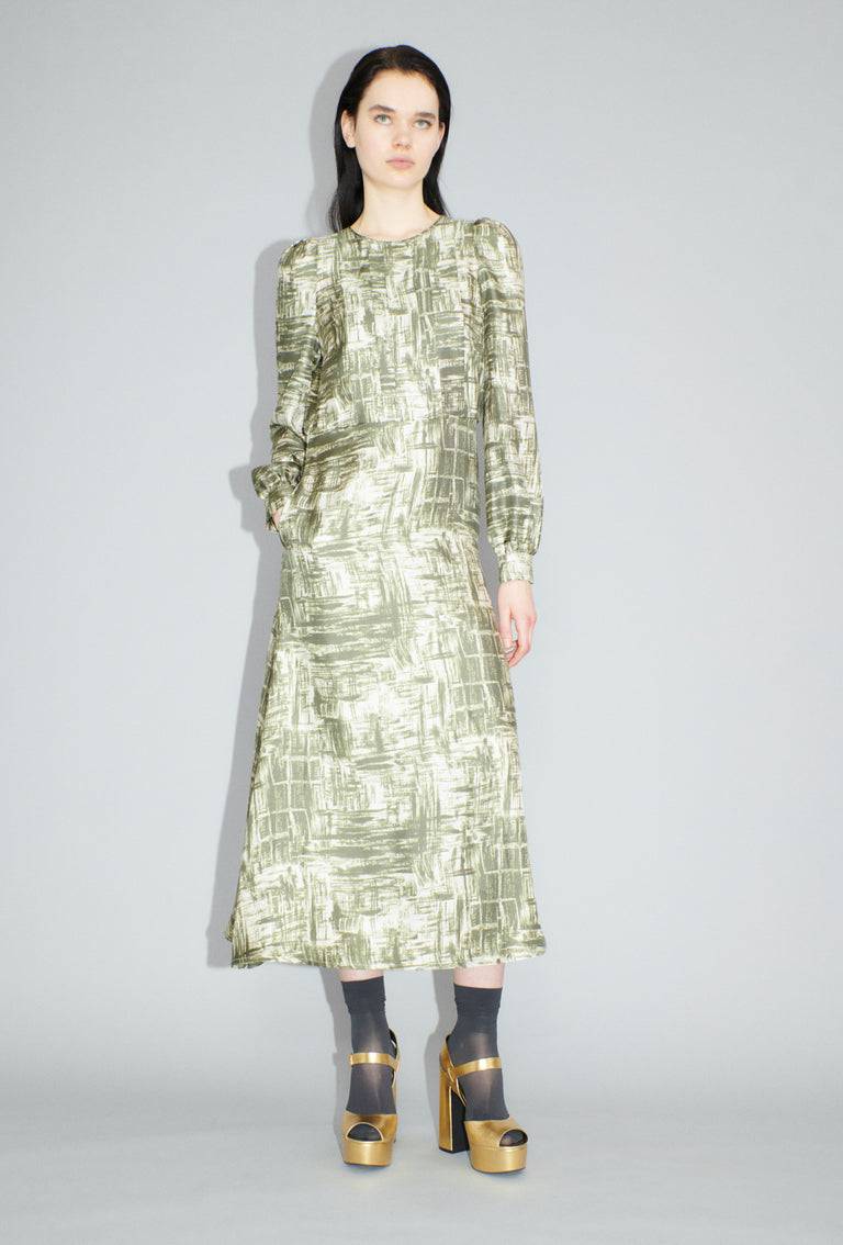 Odeeh Paintbrush Texture Kleid, Dark Olive