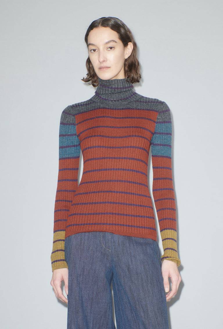 Odeeh Placed Stripe Pullover, Dark Copper