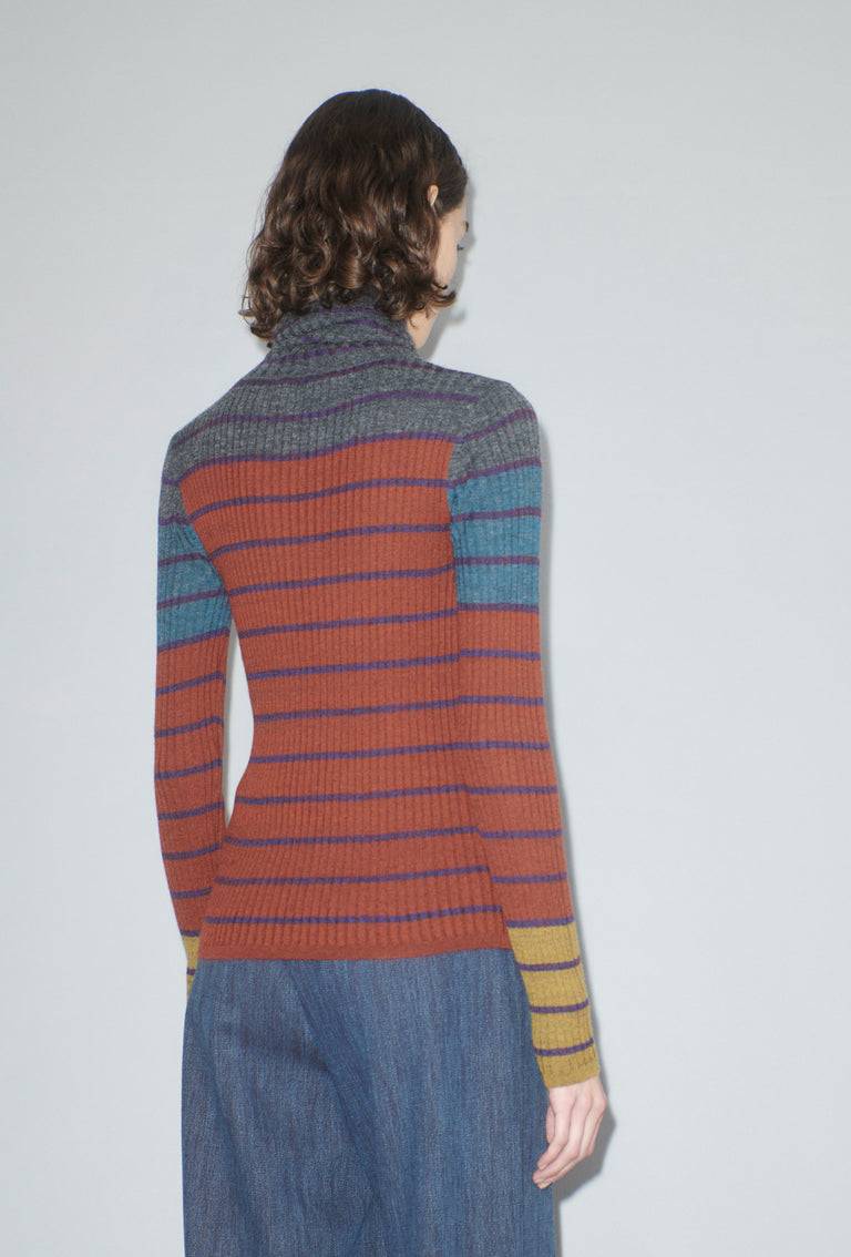 Odeeh Placed Stripe Pullover, Dark Copper
