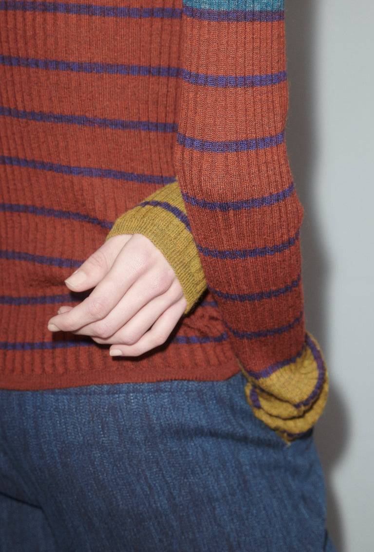 Odeeh Placed Stripe Pullover, Dark Copper
