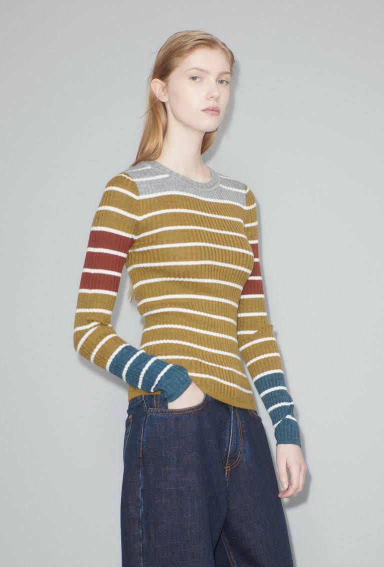 Odeeh Placed Stripe Pullover, Greengold