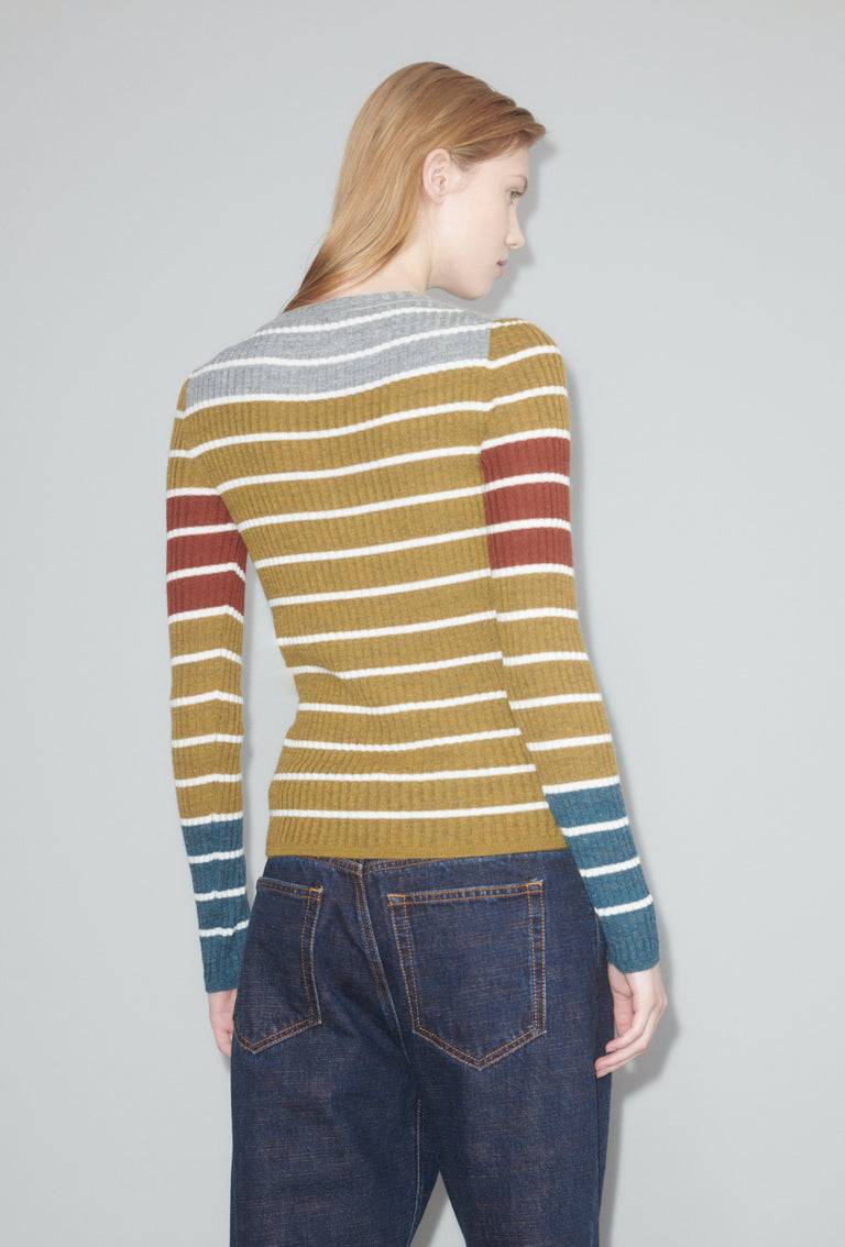 Odeeh Placed Stripe Pullover, Greengold