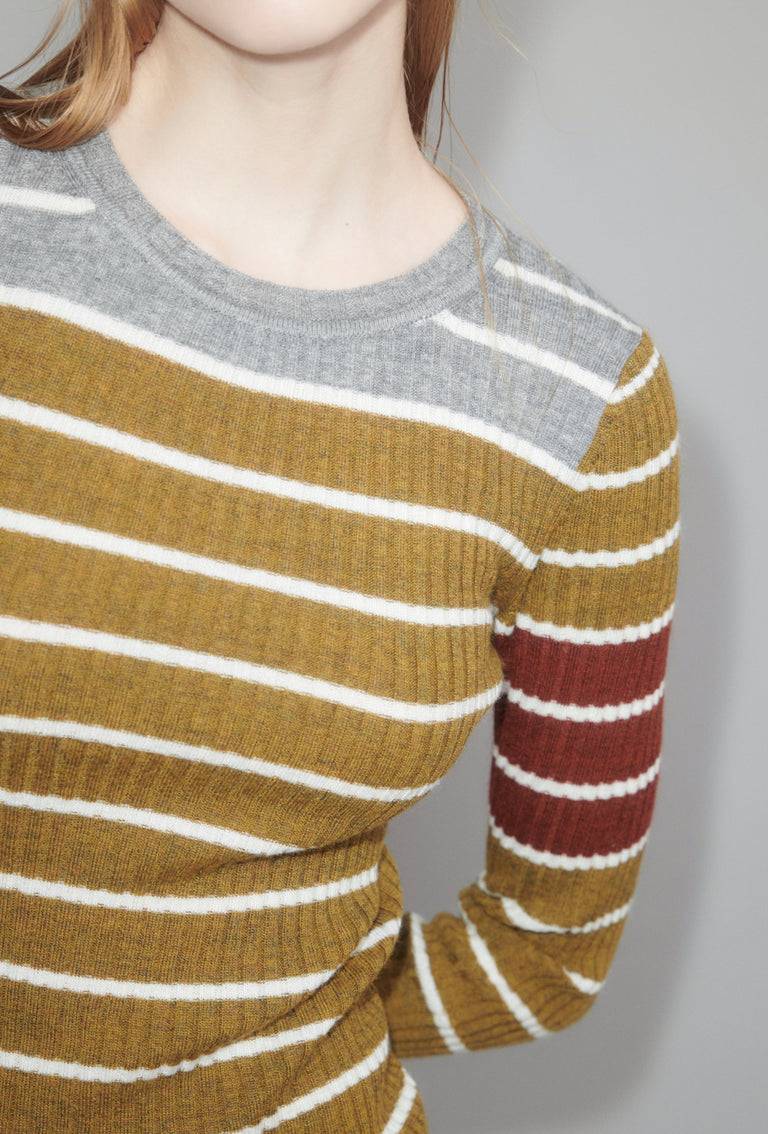 Odeeh Placed Stripe Pullover, Greengold