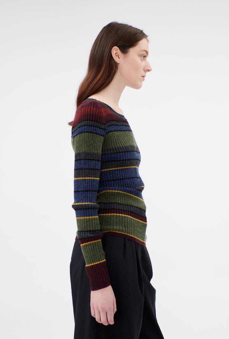 Odeeh Placed Stripe Wool Pullover, Army Green