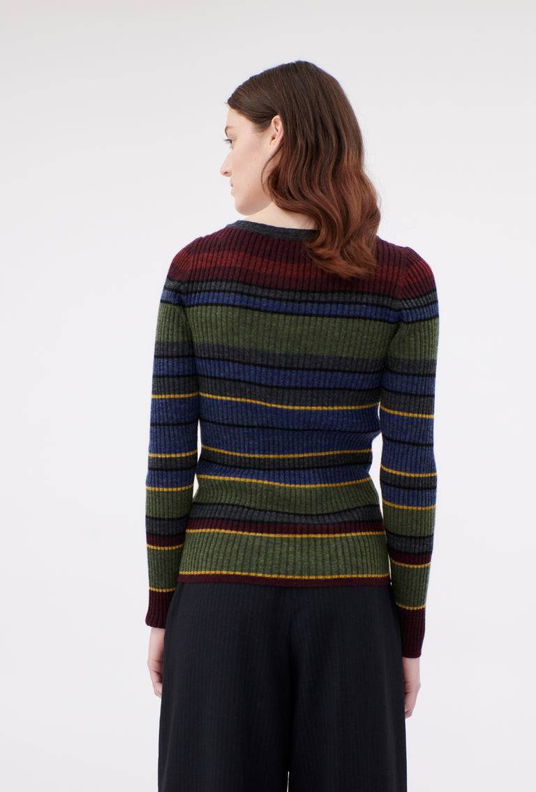 Odeeh Placed Stripe Wool Pullover, Army Green