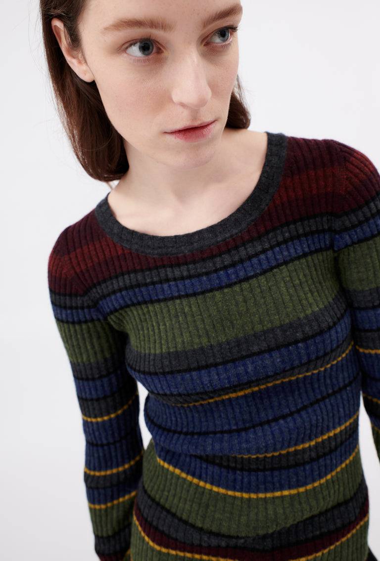 Odeeh Placed Stripe Wool Pullover, Army Green